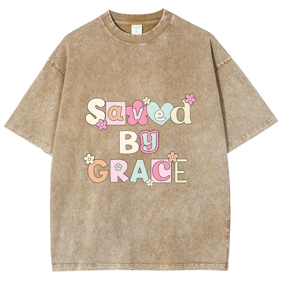 T-shirt da Donna in Cotone Denim Lavato con Stampa di Lettere Semplice Carina Manica Corta Larga Unisex Casual Comfort per il Pendolarismo Top Base