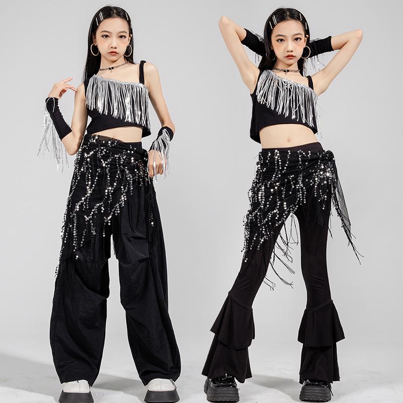 Girls' Tassel Crop Top - Trendy Jazz Dance Outfit for Performances and Runway Practice