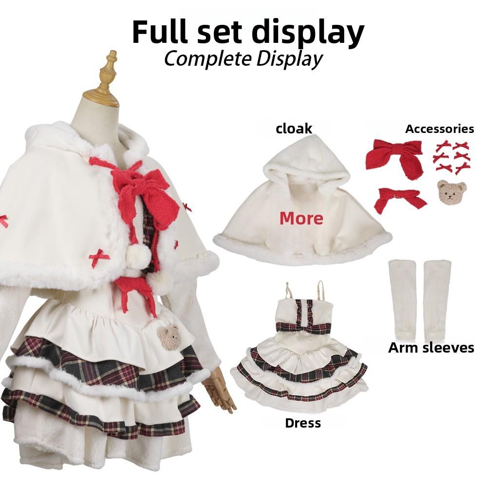 Christmas Theme White Plush Cape For Cosplay And Lolita Style In Multiple Sizes
