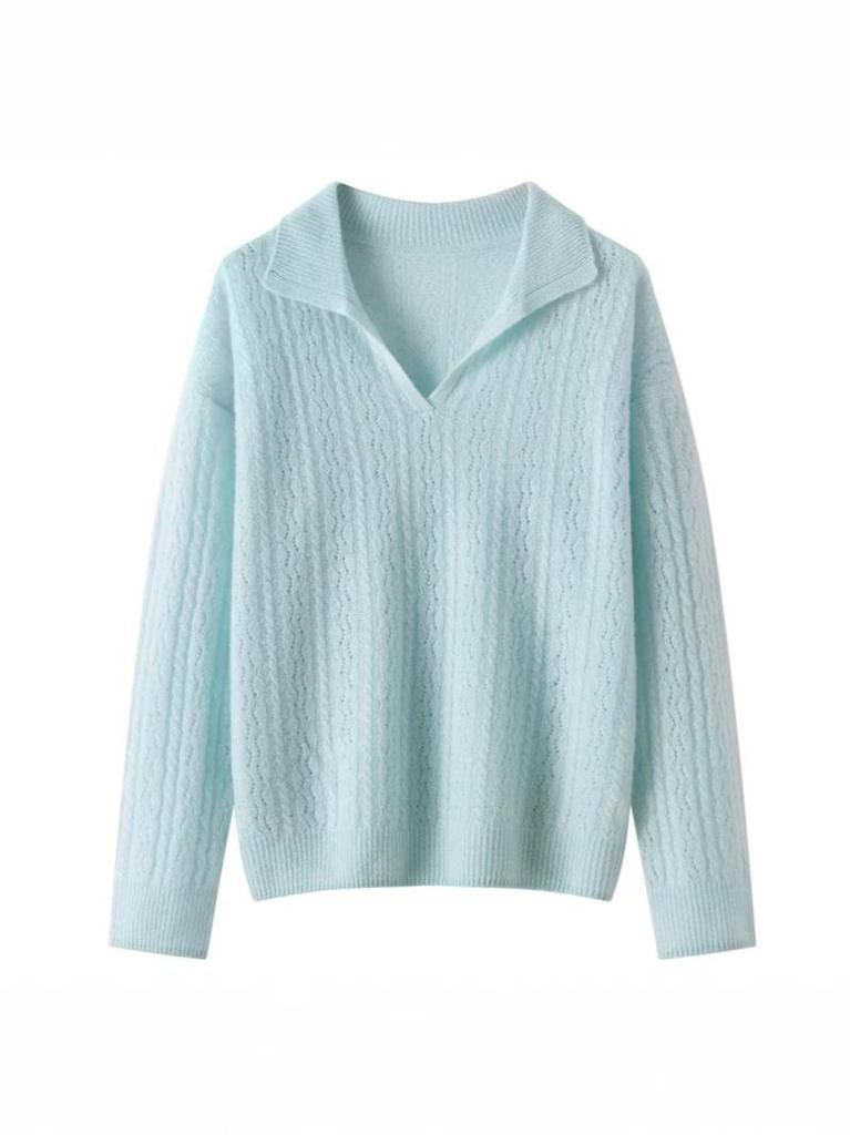 2026 Fall/Winter Women's Fashionable Pure Cashmere Knitwear: Warm, Versatile, Hollow-Out Lapel Top