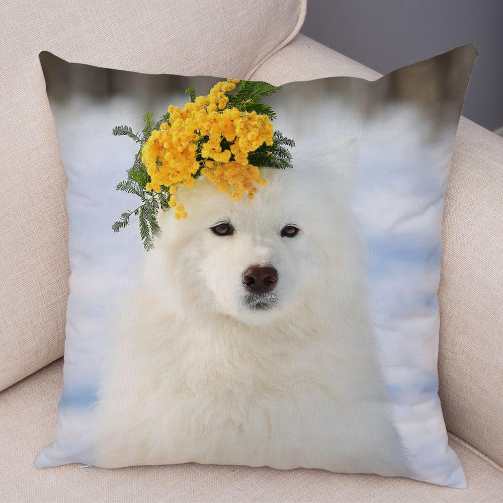 50 Stil Husă de Pernă Câine Alb Drăguț Samoyed Decor Husă de Pernă Animal de Companie Iubitor Husă de Pernă Moale de Pluș pentru Canapé Cameră Copii