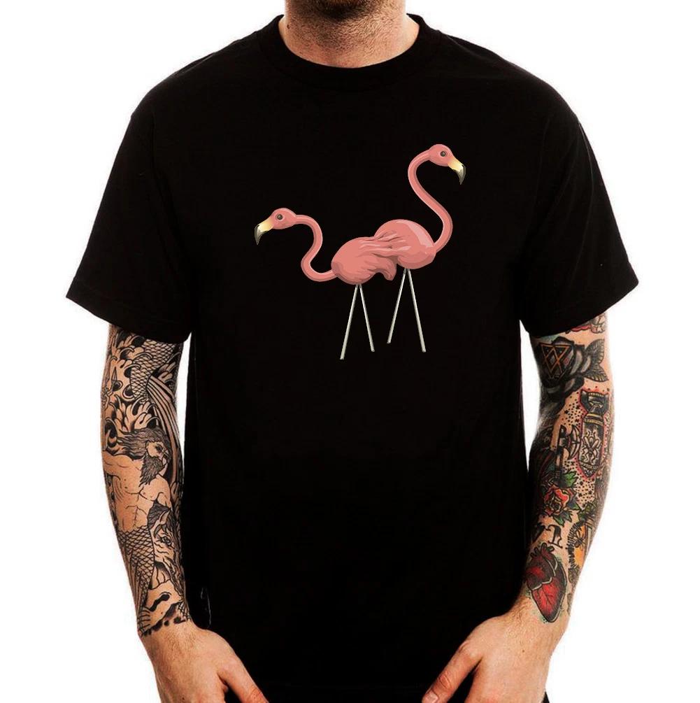 Pink Flamingos Couple Beautiful Nature Love Black Printed Cotton T-shirt 150