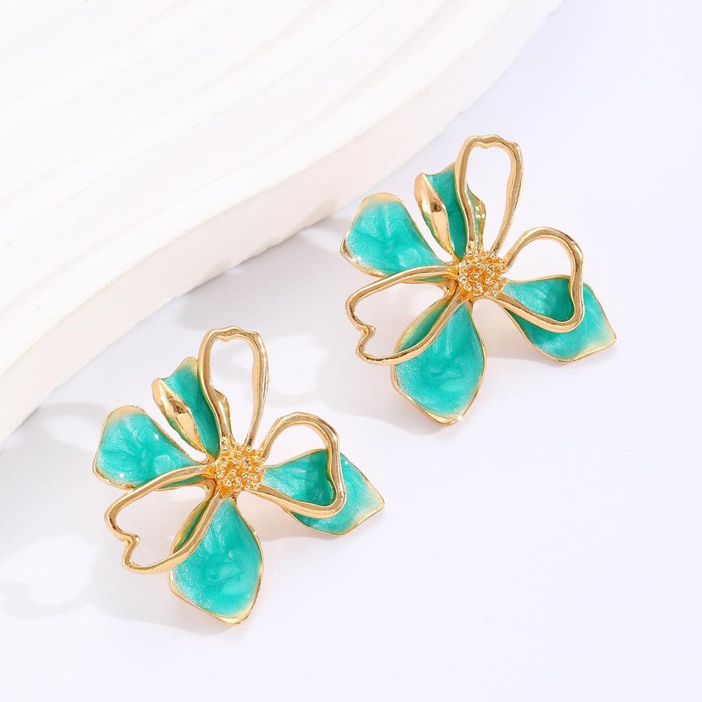 Retro Sweet Fashion Double Layered Flower Petal Earrings For Women