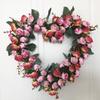 Heart-Shaped Rose Wreath Simulation Wall Hanging Knocker 14" Welcome Garland for