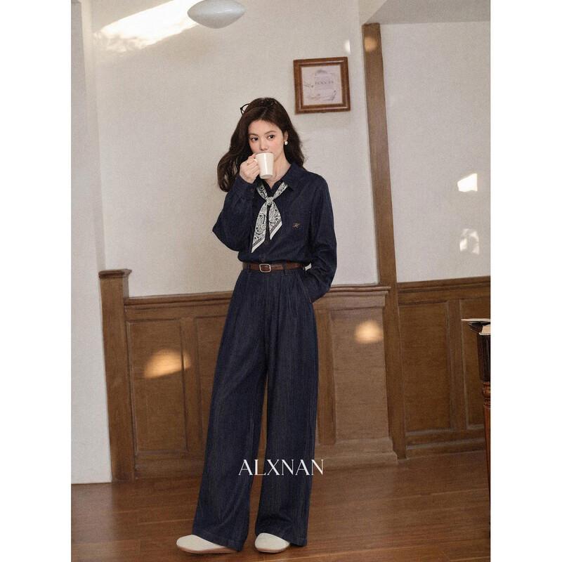 Luxiangnan Women's Classic Denim Blue Long-Sleeve Shirt