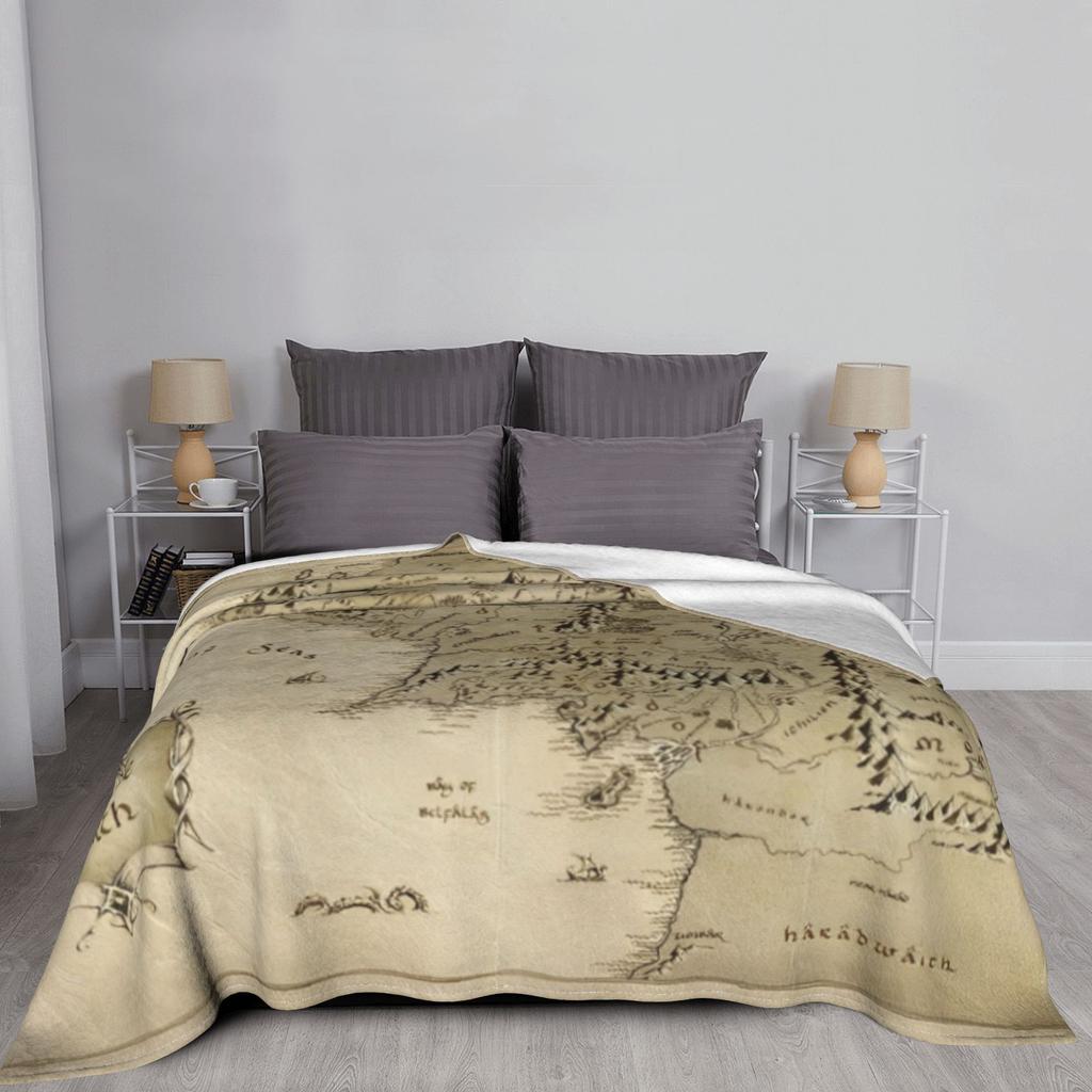 L-Lords Of The R-Rings Middle Earth Map Fuzzy Blankets Movie Funny Throw Blankets for Home Hotel Sofa 150*125cm Bedspread