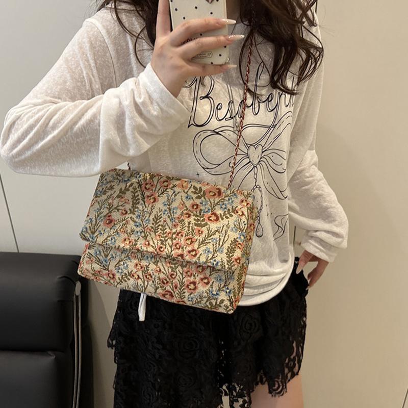 Envelope Bag Summer Flower Printing Cover Type Fashion Casual Shoulder Bag National Style Chain Handbag For Women KTY