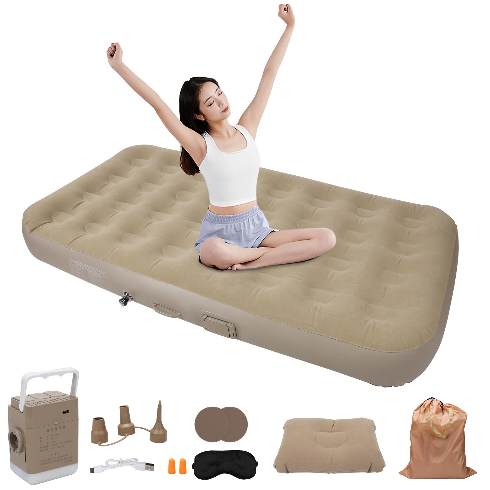 

YOYEP Air Bed with Electric Foldable Electric USB Load Capacity Easy to Automatic with One Storage Bag For Sleeping 190 x 100 x 25 cm Built-in Pump,