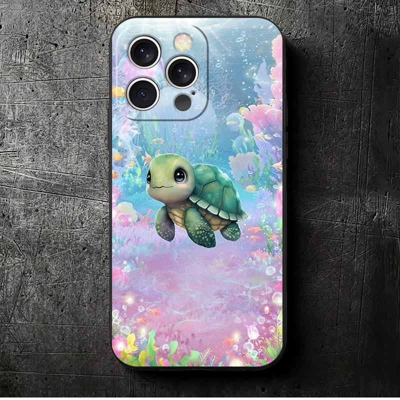 

Cartoon Ocean Sea Turtle Soft Phone Case for iPhone 16 16E 17 Air 15 Pro Max 14 Plus 13 Mini 11 12 7 Black Cover Back Shell iPhone 16 Pro Max
