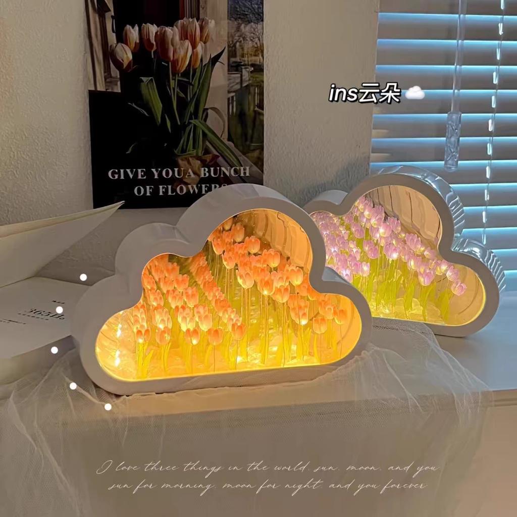 Tulip Cloud Sea of Flowers Handmade Night Light Creative Light Atmosphere Light Transparent Qixi Lovers Gift Desktop Decoration