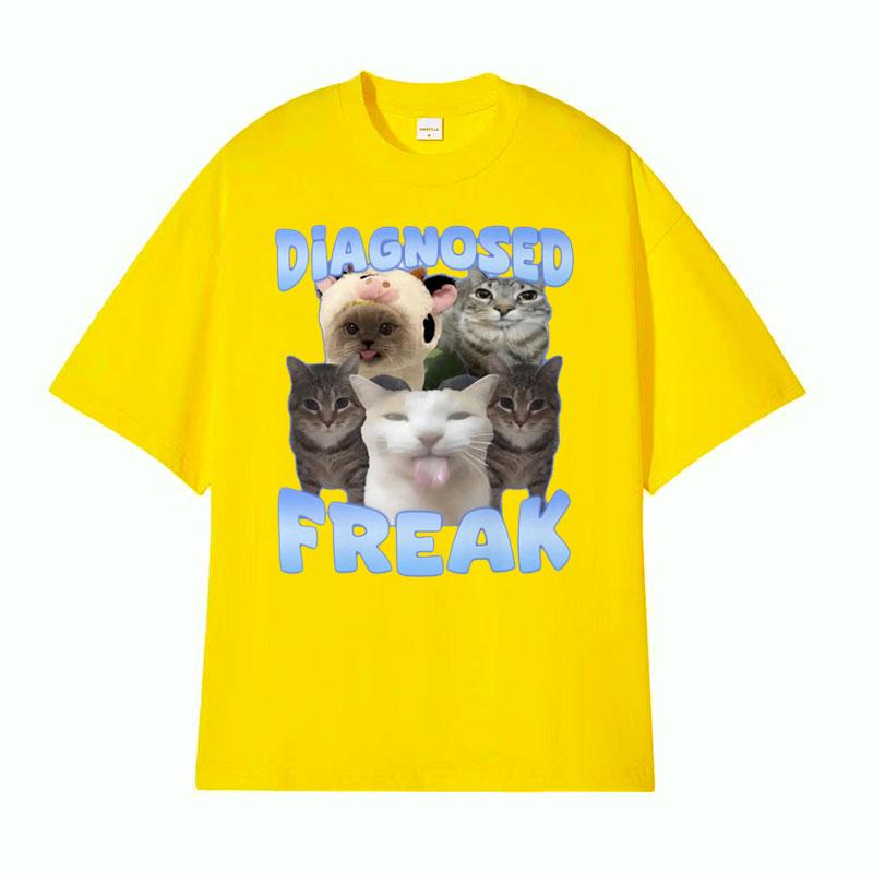 Diagnosed Freak Funny Watermelon Cat Meme Tshirt Men Womens Summer Streetwear Tee Shirt Fashion Oversized Cotton Humor T Shirt