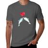 Valentine Dolphins Playing With A Heart Baloon Watercolor Tshirt Basic Casual Short Sleeve Cotton Shirt