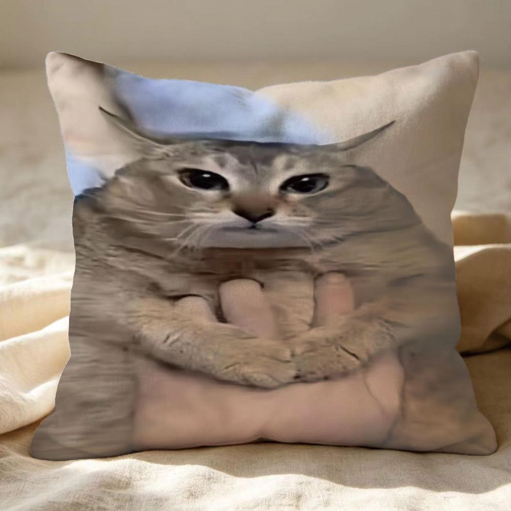 Soft Plush Cute Cat Throw Pillow Comical Cat Face Decor Pillow Funny Sofa Cushion Bedroom