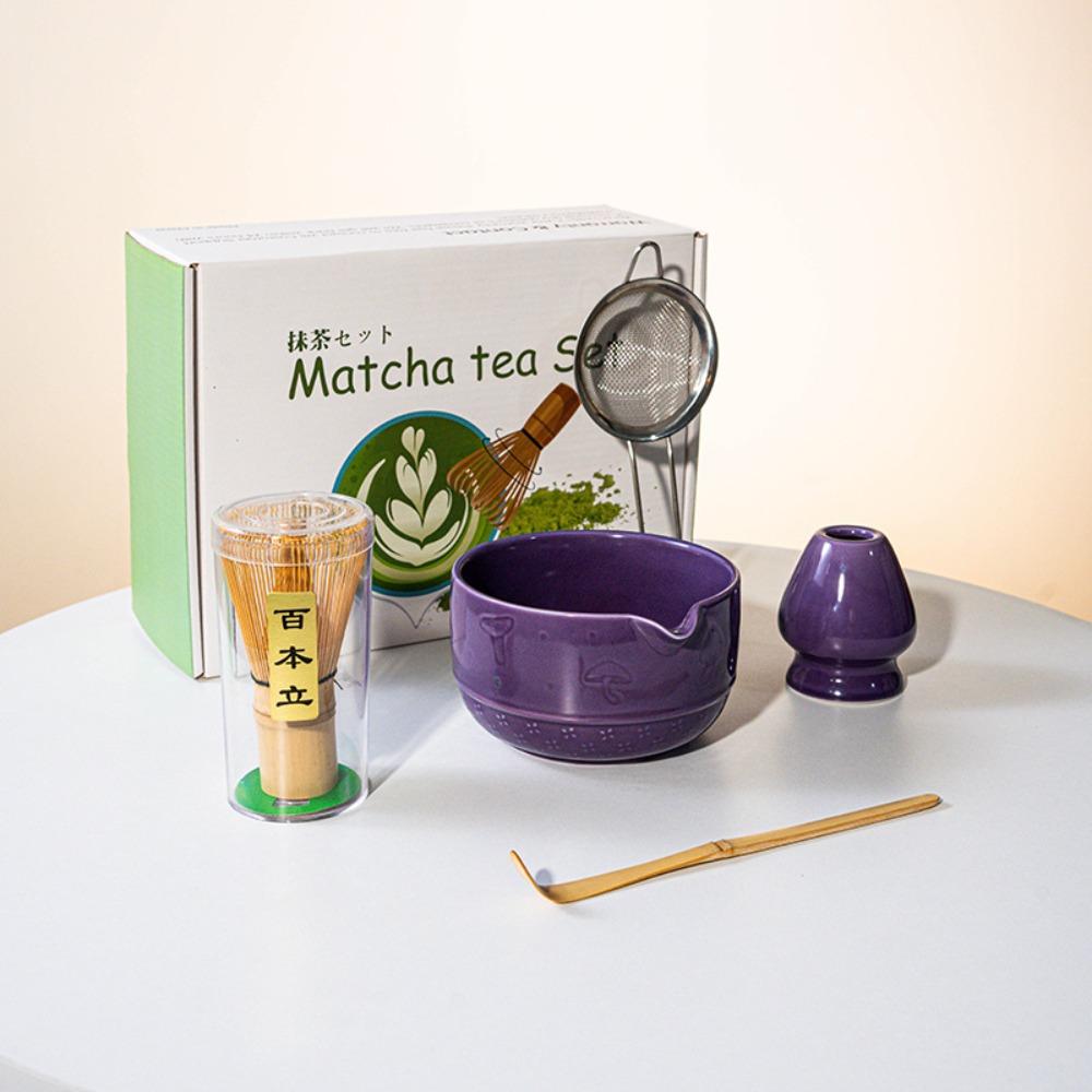 5/8Pcs Ceramic Matcha Bowl Set Reusable with Pouring Spout Green Tea Brewing Cup Japanese Matcha Set