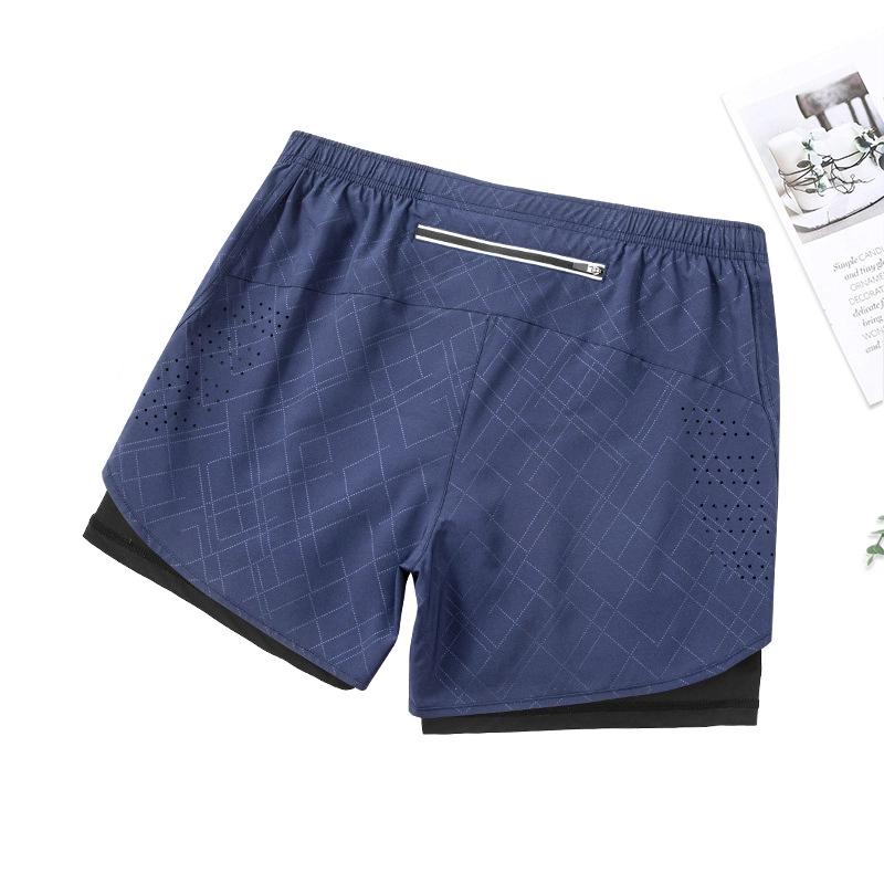 Herren Sommer Sportshorts Schnelltrocknend Atmungsaktiv Doppellagig Anti-Exposition Fake Zweiteilig Trainingsshorts Fitness Laufshorts