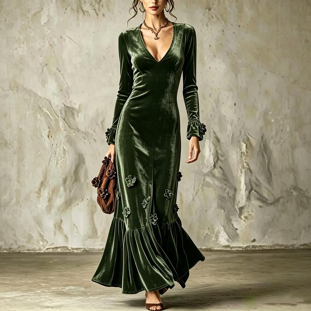 Women's V-Neck Bodycon Formal Dress Slim Fit Evening Gown