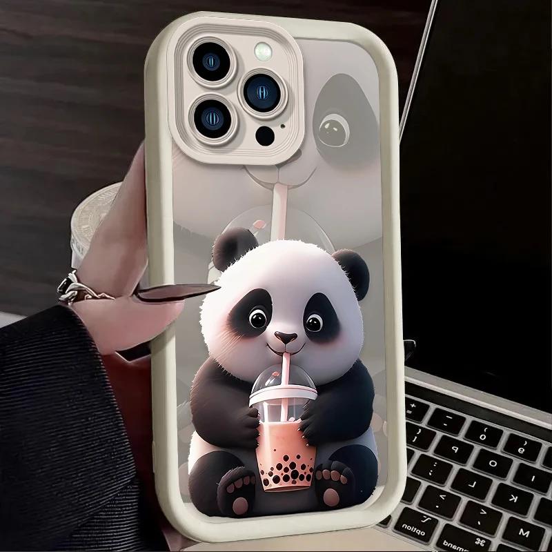Milk Tea Time Panda INS For Samsung Galaxy Case S24 S23 S22 S21 Ultra Plus Fe A55 A54 A53 A52 A35 A25 A15 A14 5G Phone Y2k Cover