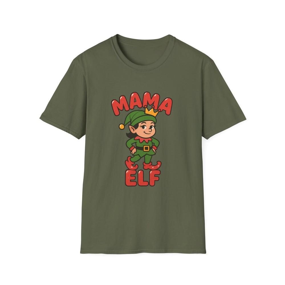 

Unisex Softstyle T-Shirt Mama Elf Funny Christmas Holiday Cartoon Tee 4XL