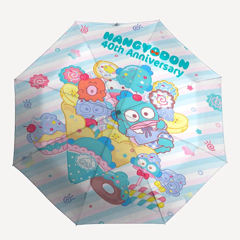 1pc HANGYODON 40th Anniversary Automatic Folding Umbrella with Cute Characters, Portable Tri-Fold Design, 8-Rib Iron Frame, Outdoor Use, Ideal Gift Fo