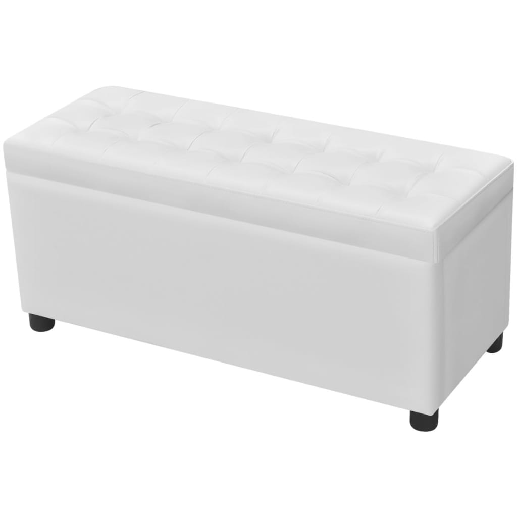 Upholstered Footstool with Storage Compartment White