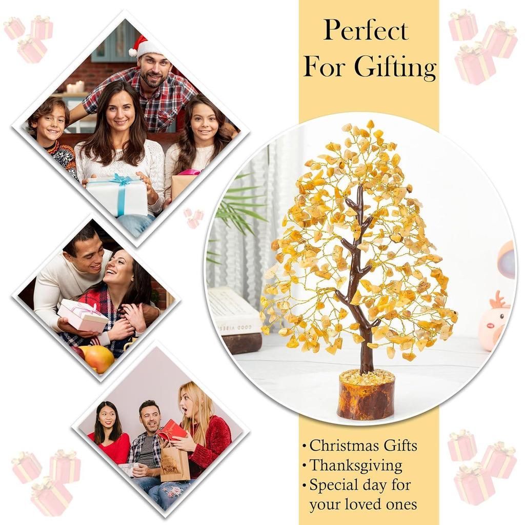 Yellow Aventurine Crystal Tree Good Luck Showpiece for Home Decor Items Crystals Gemstones Bonsai Money Tree for Good Luck, Decoration Gift Item,