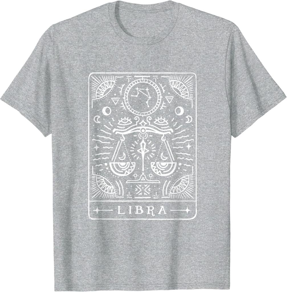 Libra Tarot Art Libra Zodiac Sign Libra Birthday Month T-Shirt Cotton Short Sleeve Men Clothing Easy To Wear and Match