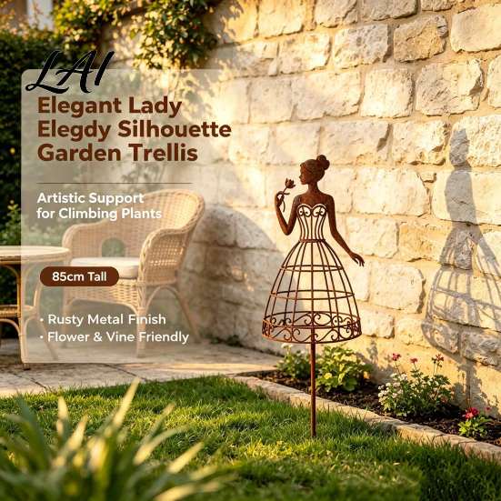 Metal Garden Trellis for Climbing Plants Vintage Lady Stake Rustic Silhouette Plant Support Decorative Structures Landscaping Vines And Flowers,