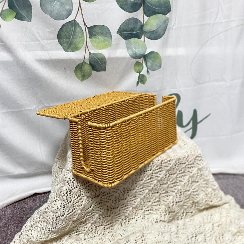 Imitation Rattan Cable Organizer Box Office Desk Charger Socket Network Line Storage Bin Power Cord Charger Storage Box