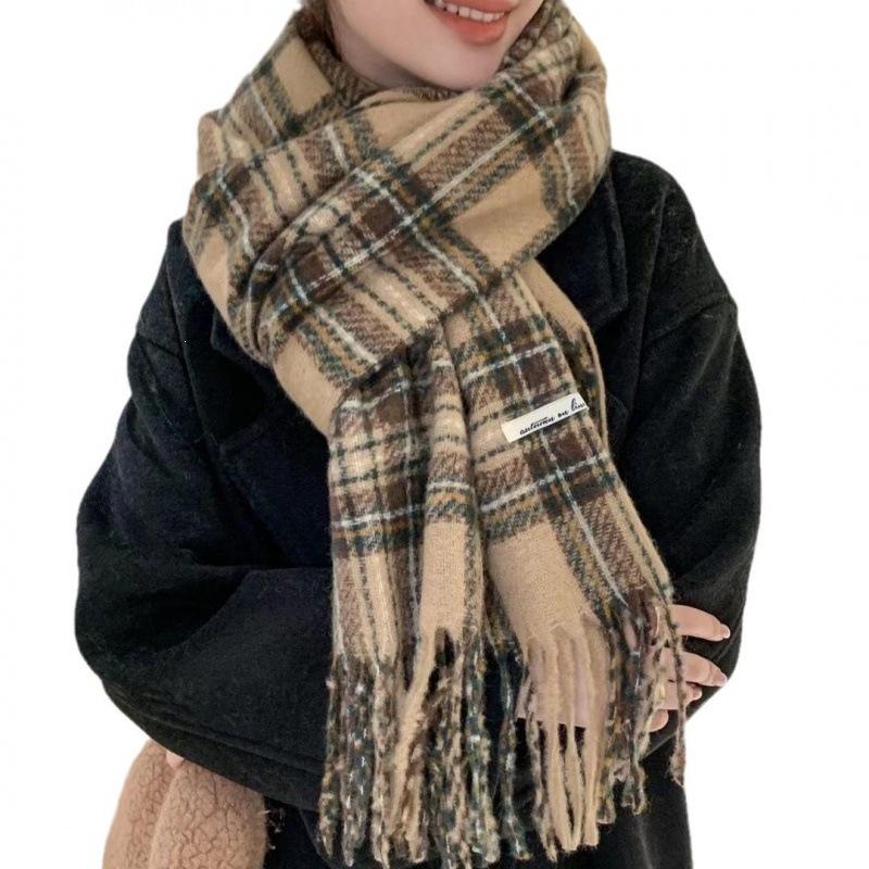 Retro plaid Japanese and Korean atmosphere plaid scarf women's plaid series contrasting color warm shawl student scarf