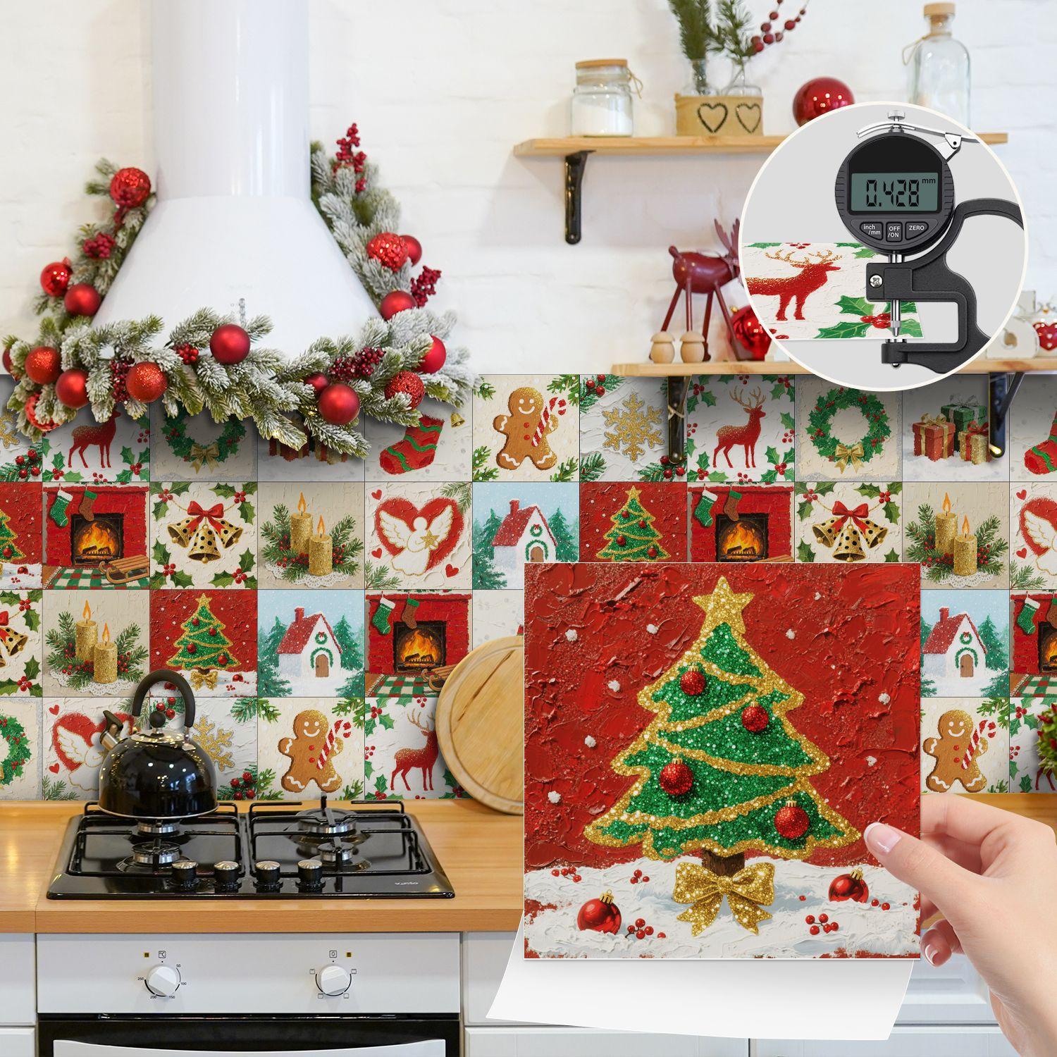 

24 штуки рождественской плитки в европейском стиле, наклейки на стену, водонепроницаемые и устойчивые к загрязнениям наклейки для плитки для кухни и ванной комнаты, самоклеящиеся 10*10*24PCS
