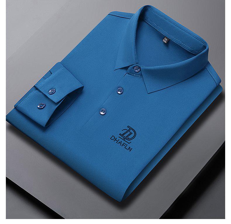 New Autumn Seamless High Elastic Long Sleeve Men's Business Casual Polo Shirt