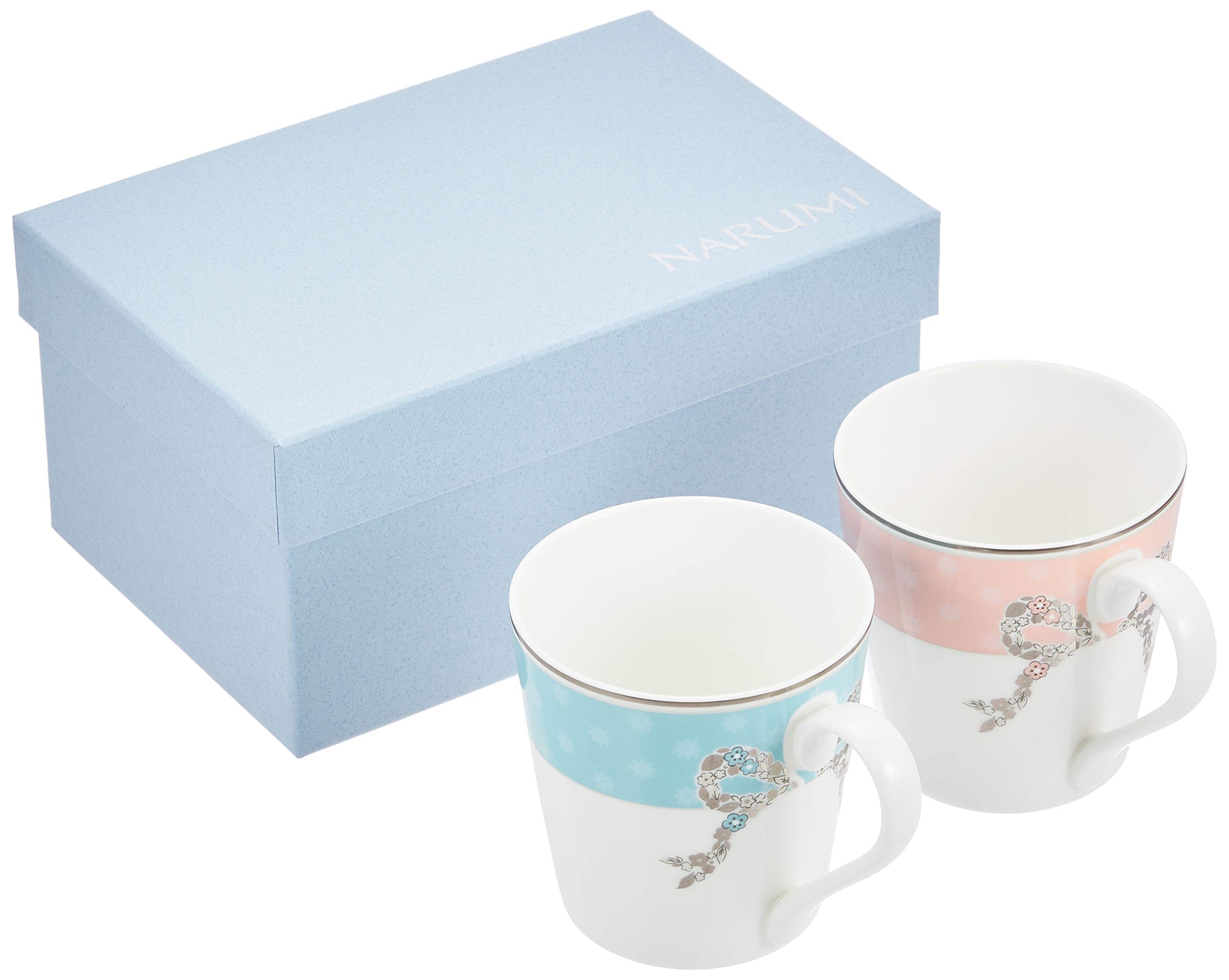 

NARUMI Pair of Blue Set of 2 and Elegant Gift Felicita! Mugs, 290cc, & Pink, Designs, Stylish, Cute, Cool, Designs, Boxed, 95586-21799P