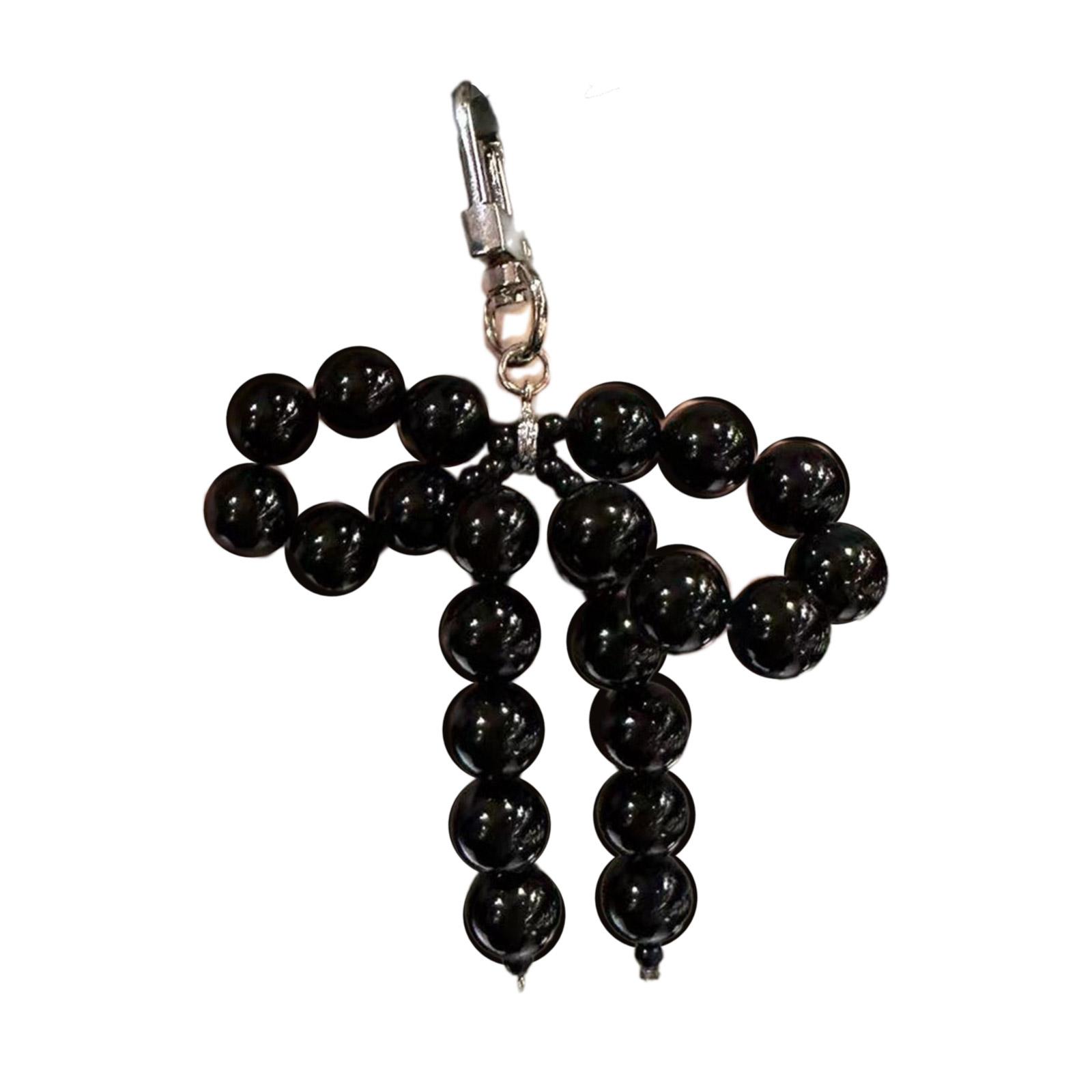 

Handmade Key Chain with Delicate Beaded Bowknot Phone Charm Keyring Bag Pendant Perfect for Phones and Purses Backpack чёрный