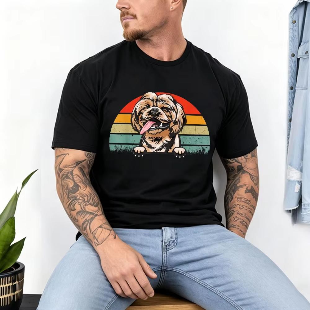 Tzu Dog Funny Retro Vintage Style Tee Fashion Unisex Cotton Tshirt Unisex Unisex Shortsleeve Tees Dog Lover Printing Tshirt