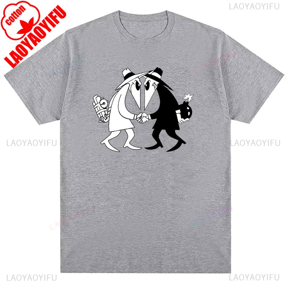 Retro 80s Spy Vs Spy Cartoon Graphic Cotton T Shirt Mens Summer Crew Neck Funny Humorous Vintage Style Fashion Print Tee Shirt