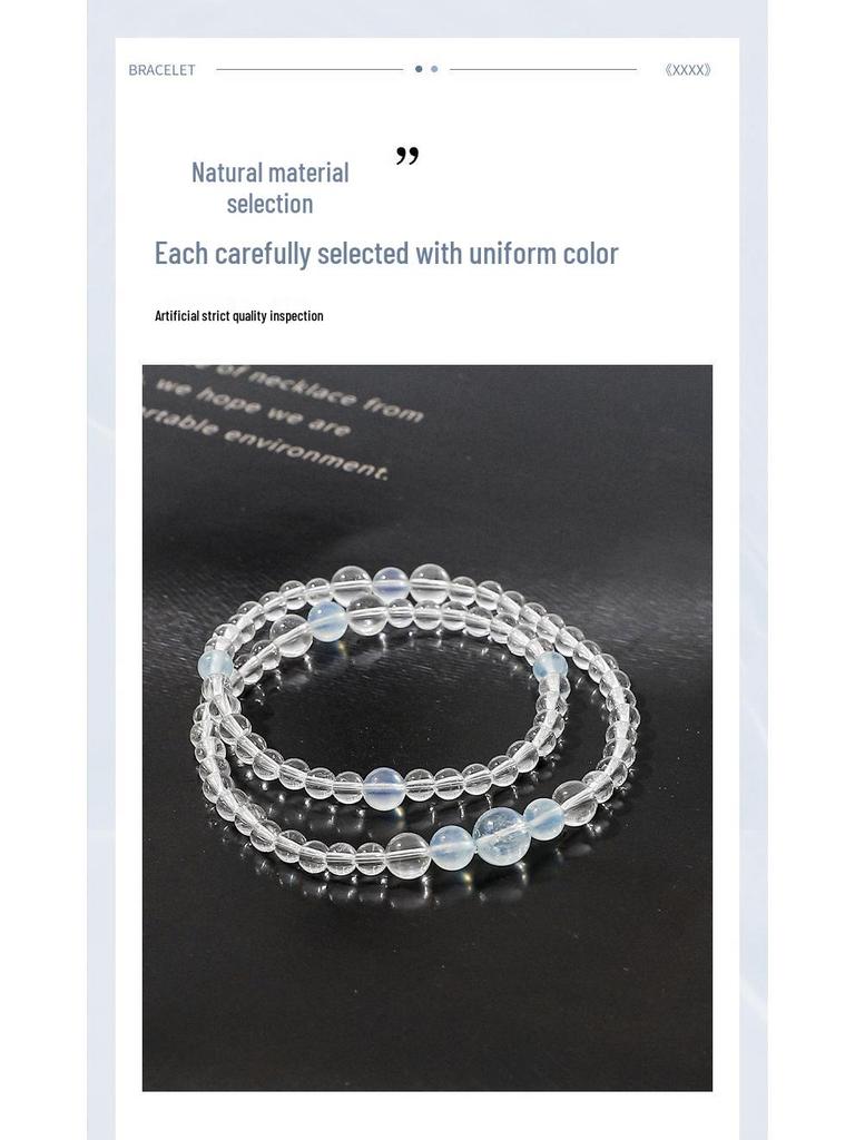 Ocean-Inspired Aquamarine & White Crystal Double-Wrap Bracelet for Women