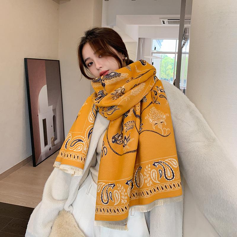New Imitation Cashmere Scarf for Women Ethnic Style Cashew Flower Thickened Scarf  Widened Warm Shawl