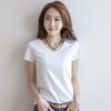 IELGY Short-sleeved T-shirt Women's New Slim Cotton T-shirt Women's Solid Color V-neck Shirt All-match Bottoming Shirt