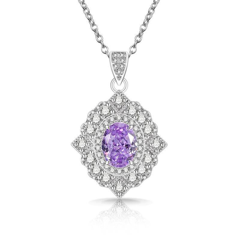 2026 Colored Treasure Ice Flower Cut Pigeon Egg Necklace Fashionable Luxury Inlaid High Carbon Diamond Electroplated Real Gold Pendant