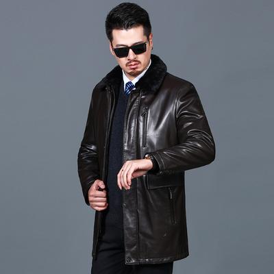 Winterledermantel für Männer mittleren Alters, Business Casual, mittellanger Mantel, Nerzfutter, herausnehmbar