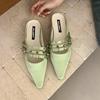 2026 Summer New Brand Women Slipper Fashion Rivet Pointed Toe Slip On Mules Shoes Soft Flat Heel Elegant Outdoor Dress
