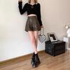 Women's High-Waist PU Leather A-Line Shorts, Brown Wide-Leg Style for Autumn/Winter 2024. Perfect Outerwear with Boots.