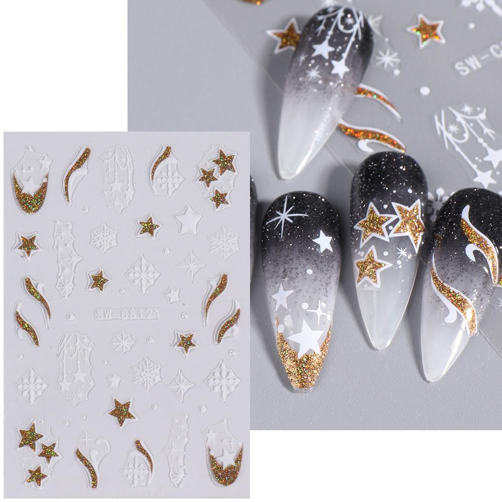 3D Голографические Рождественские наклейки для ногтей с серебряными блестками и зимними дизайнами