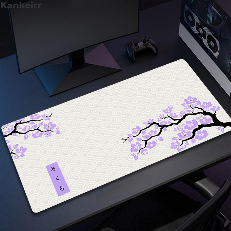Grüne Kirschblüten Büro Teppich XXL 800x300 Mauspads für Computer Tastatur Laptop Gaming lang Großes Mauspads Weiße Mauspads