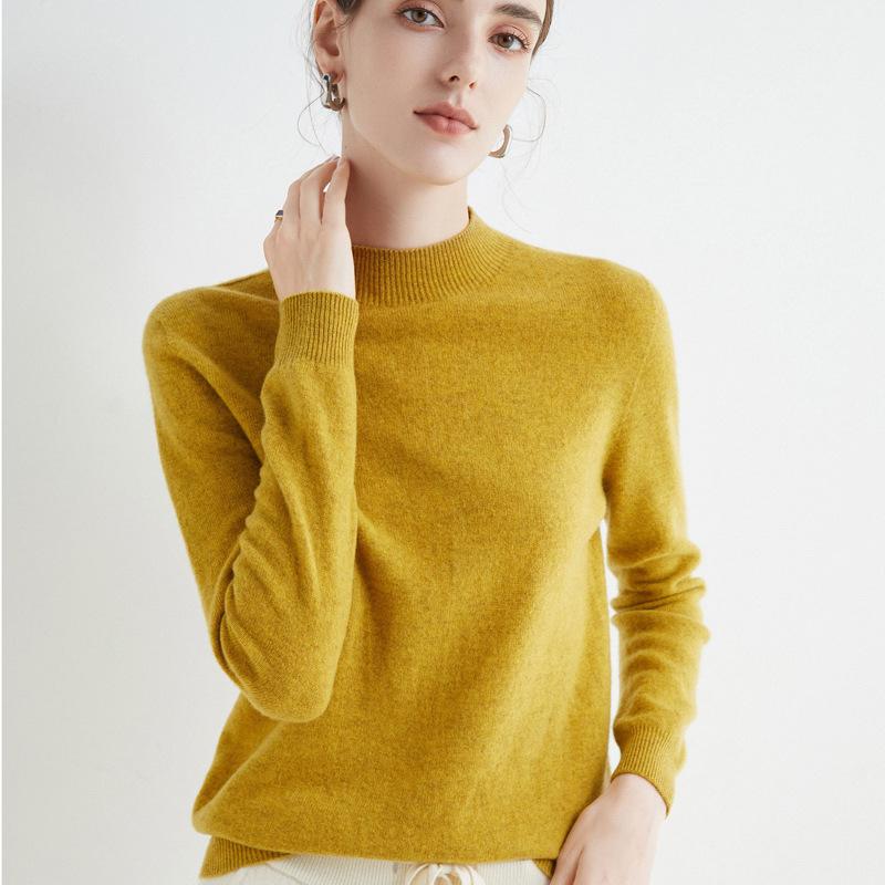 Suéter jersey de punto liso de cuello alto para mujer Otoño Invierno Ropa casual para mujer Tops suaves