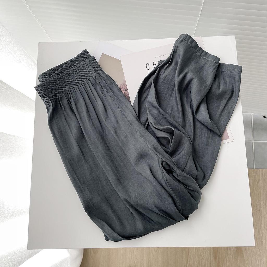 2026 Summer Women's Korean Style Ice Silk Wide-Leg Pants - High Elastic Drape, Leg-Lengthening, Casual Straight-Leg Design