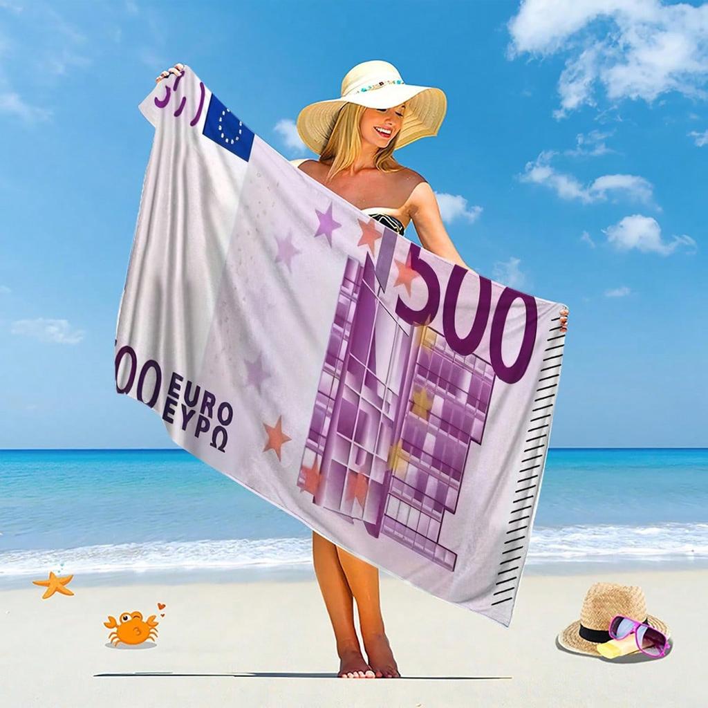 Telo da Spiaggia Moderno Europeo da 500 Euro, Creativo Asciugamano da Bagno in Microfibra Art Money Asciugatura Rapida Senza Sabbia, Lavabile in Lavatrice