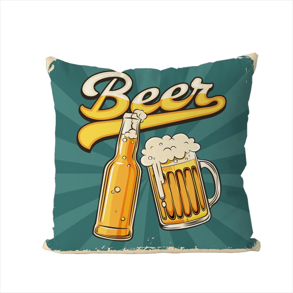 Beer Wine Retro Style Pillow Case For Car Sofa Decorative Home Doublesided Print Plush Square Throw Pillow Cushion Cover