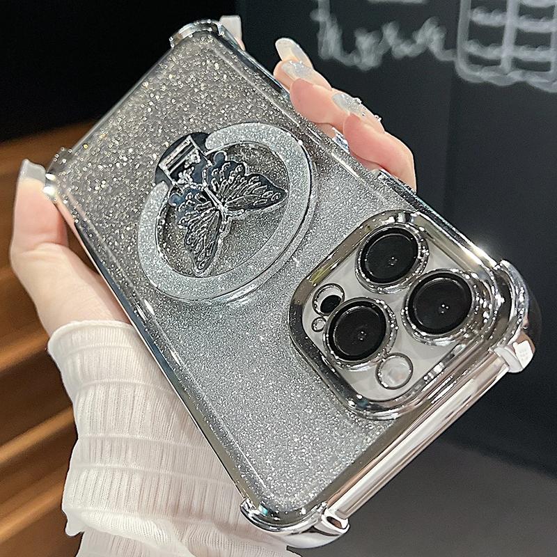 Glitter Butterfly Stand Phone Case for iPhone 17 Air 16 15 14 13 12 11 Pro Max 15 16 Plus Samsung S25 S24 23 S22 S21 Ultra Plus FE A17 A56 A36
