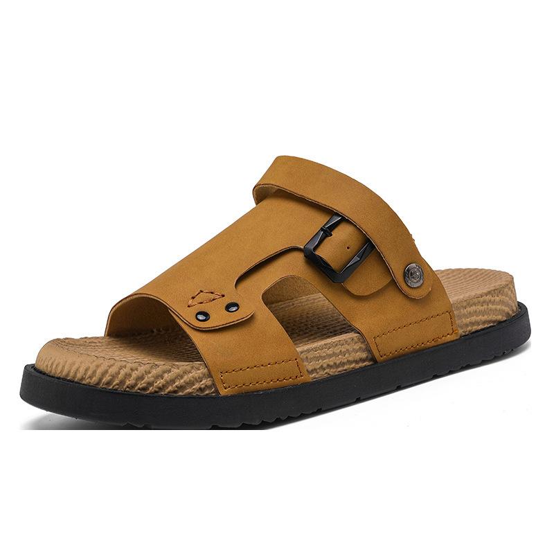 

Дизайнерские кожаные сандалии класса люкс для мужчин, двойного назначения, тренд 2025, повседневные, на мягкой подошве, летние, нескользящие уличные тапочки 44 жёлтый